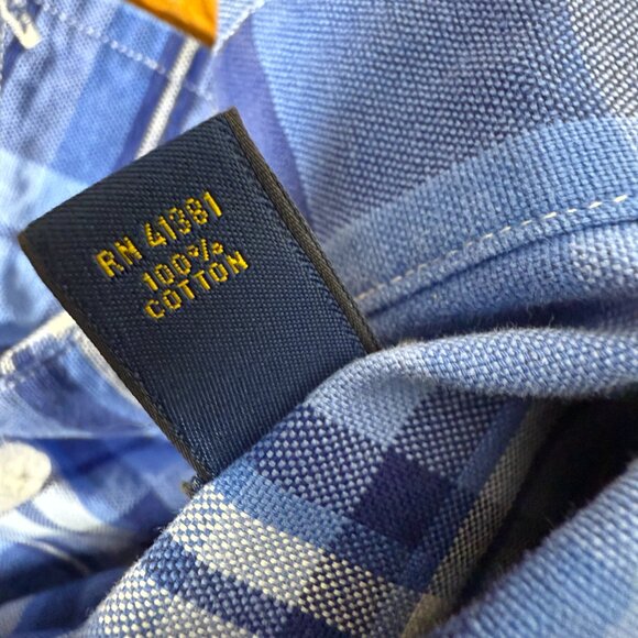 Ralph Lauren Blue Plaid Long Sleeve Button Down Flesh Colored Pony Size XXL - Picture 6 of 7